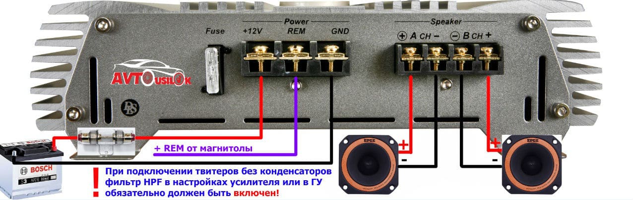 2 ch amp connect 2 tweeters