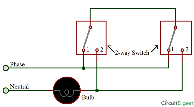2-way light switch circuit diagram using 3-wire method