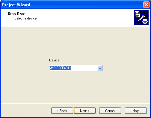 1 To create a new project file select from the MPLAB menu Project Project Wizard. This opens a standard Windows dialog that asks you for the new project file name.