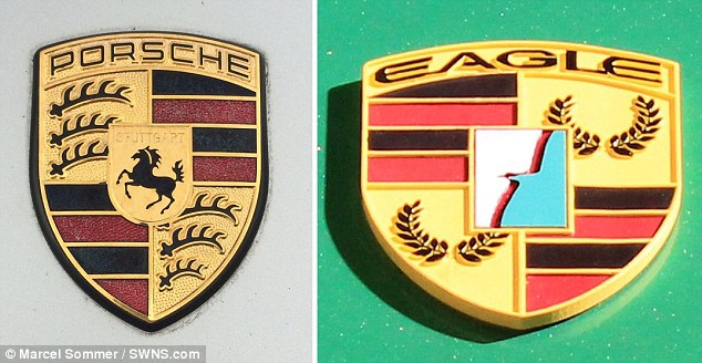 Even the emblems of the Porsche and Eagle show remarkable similarities in their colour and design 