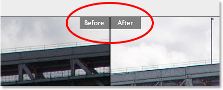 The Before and After pane labels in Camera Raw. 
