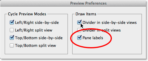The Panel labels option in the Preview Preferences. 